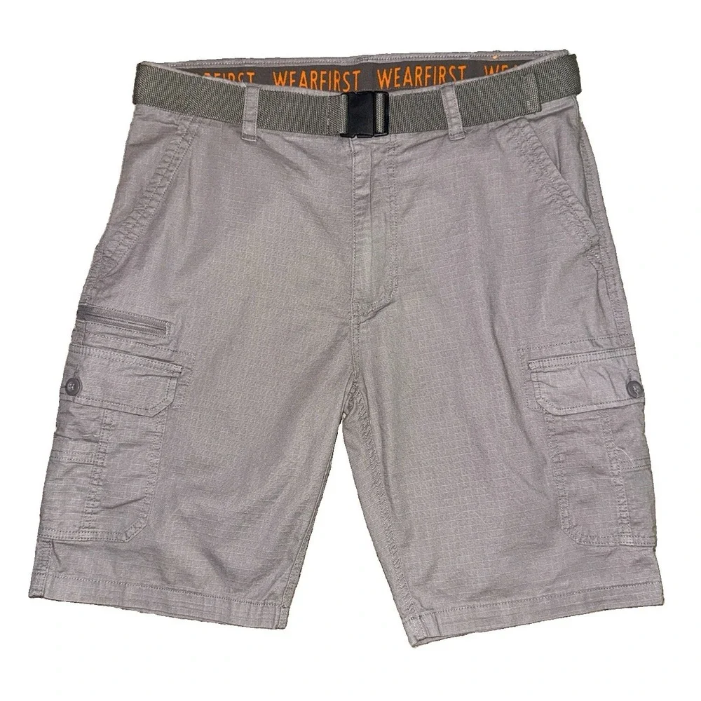 Wearfirst Mens Cargo Shorts 2 Pair Lot Belts Khaki Navy 36 Flex Waist 11
